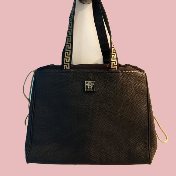Versace Parfums Luxury Large Black Overnight Tote Gold Hardware NWOT - Picture 2 of 12